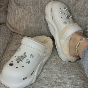 Women's White Fleece-Lined Clogs